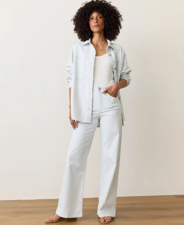 Marine Layer Charlie Wide Leg Pant in Railroad Stripe