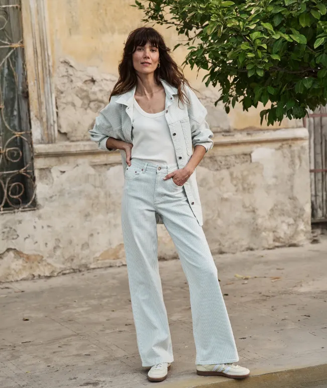 Marine Layer Charlie Wide Leg Pant in Railroad Stripe