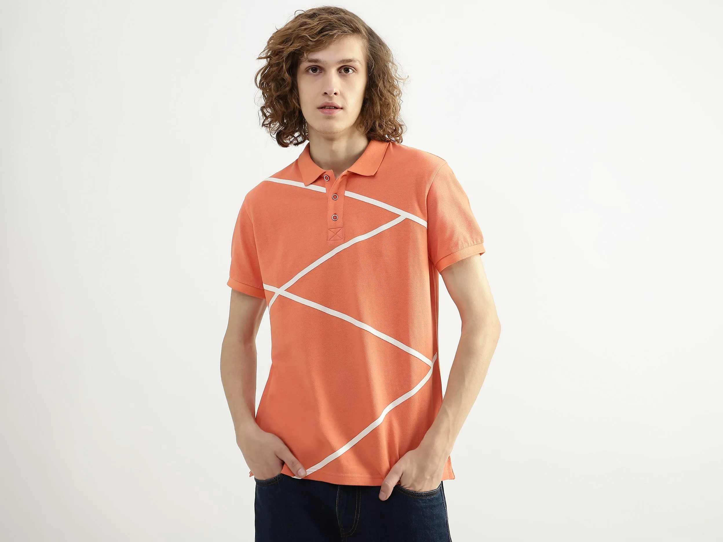 Men Striped Polo Collar T-shirt