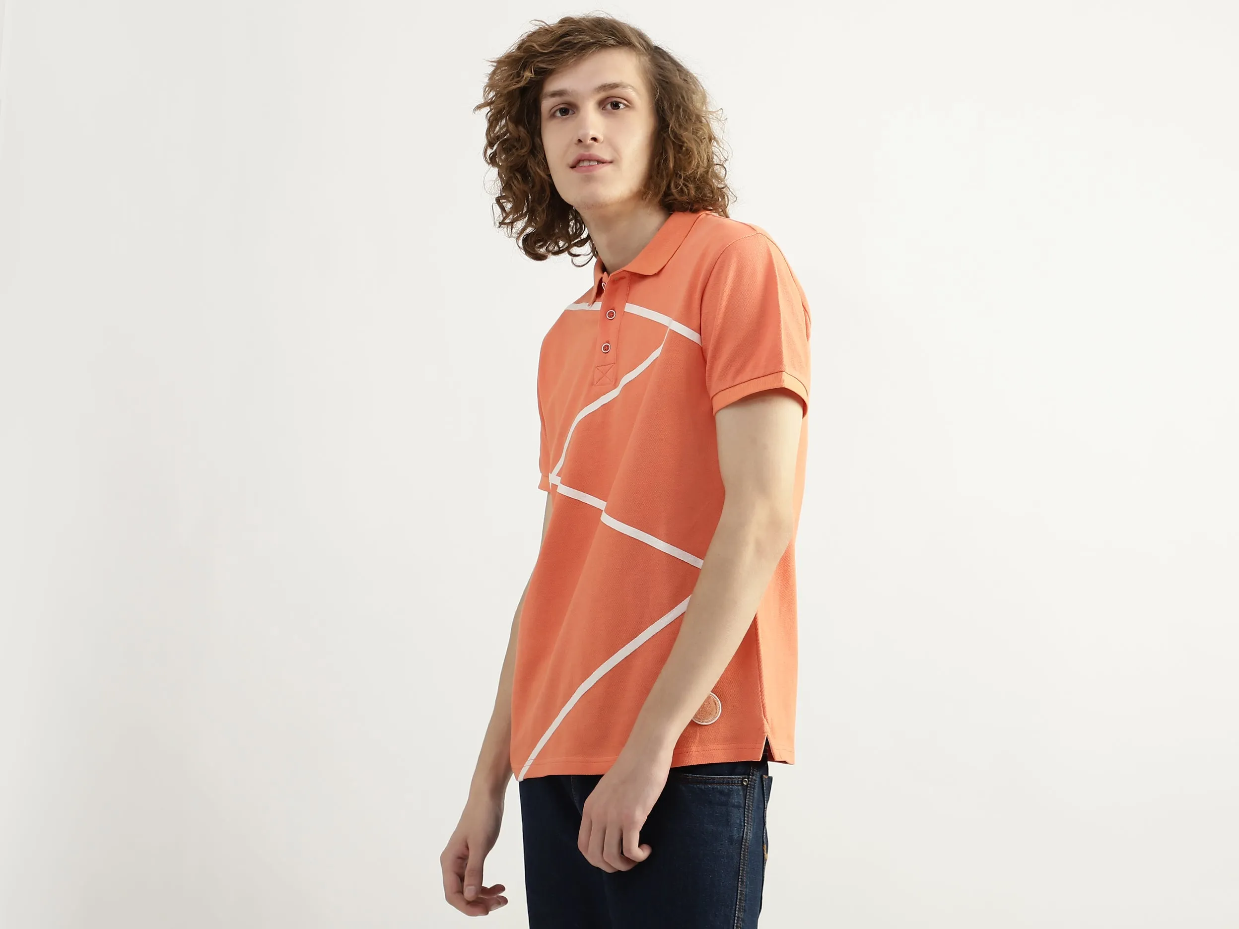 Men Striped Polo Collar T-shirt