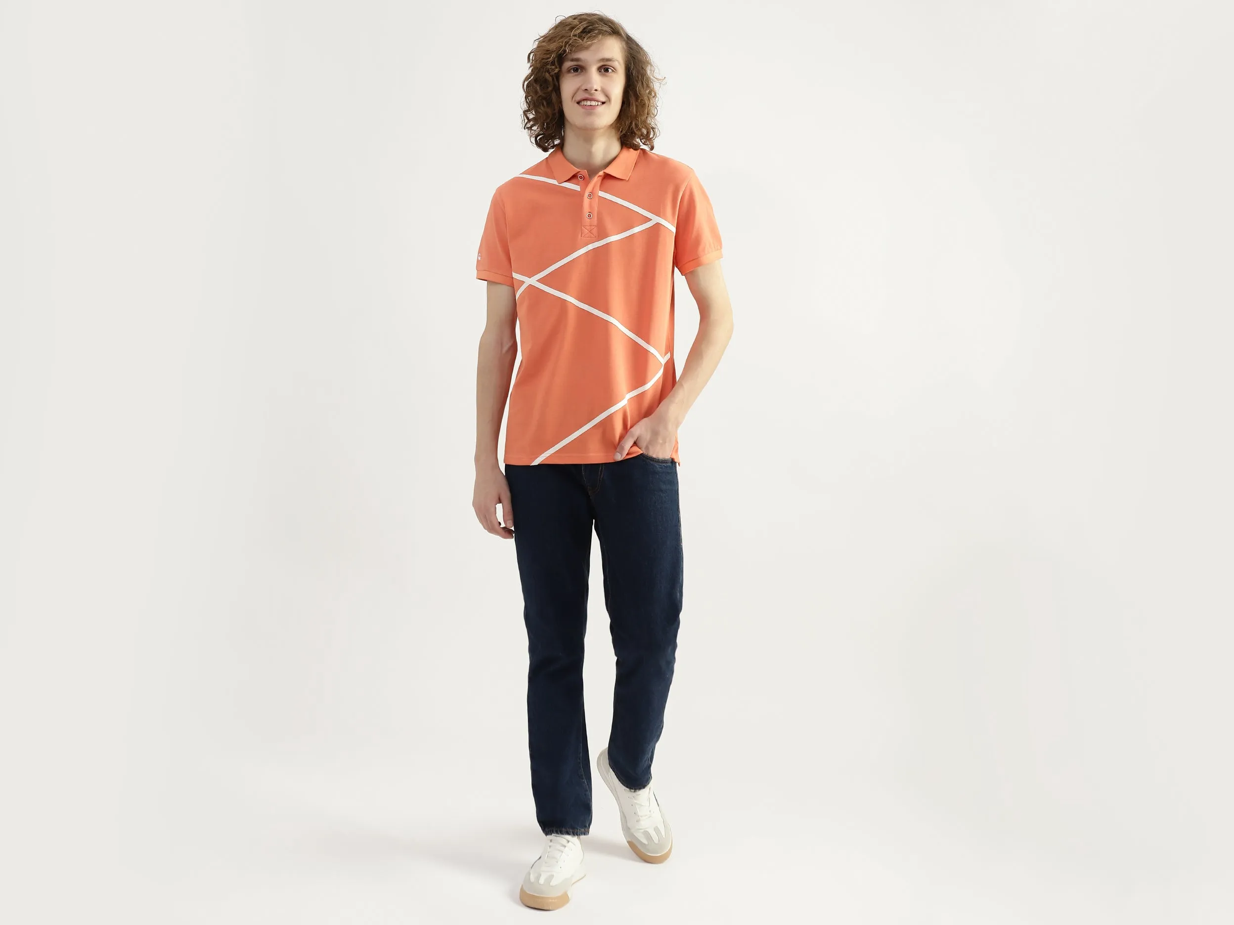 Men Striped Polo Collar T-shirt