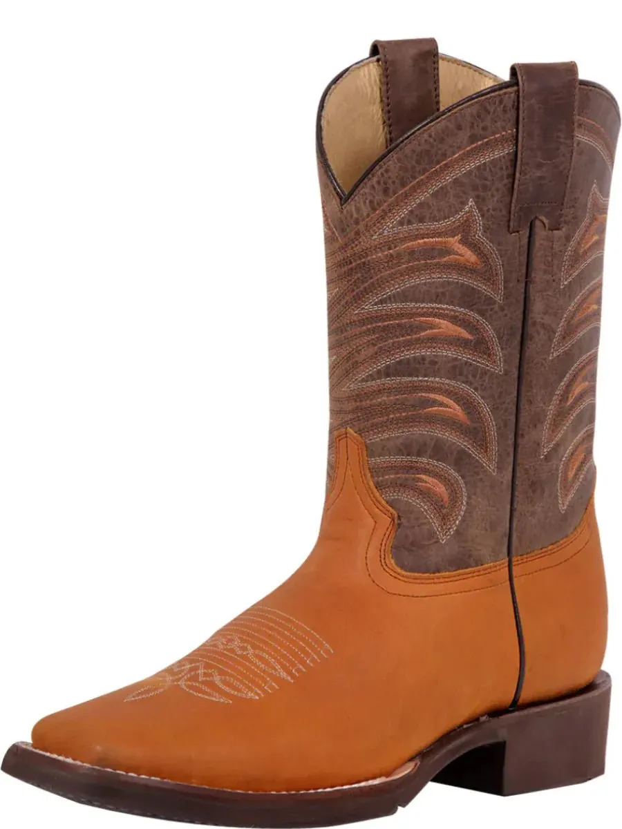 Men's Genuine Leather Classic Western Cowboy Boots 'El General' Color Honey 42999