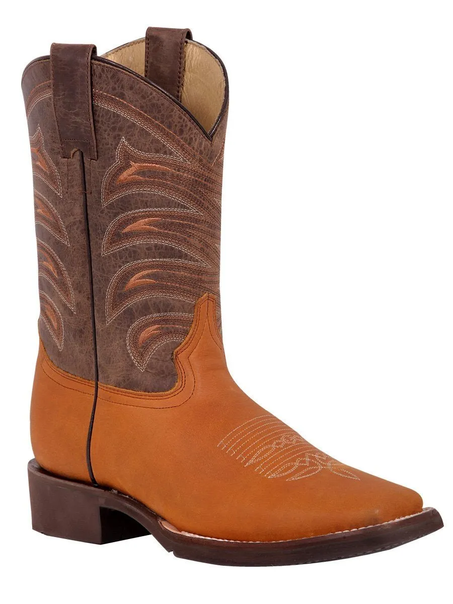 Men's Genuine Leather Classic Western Cowboy Boots 'El General' Color Honey 42999