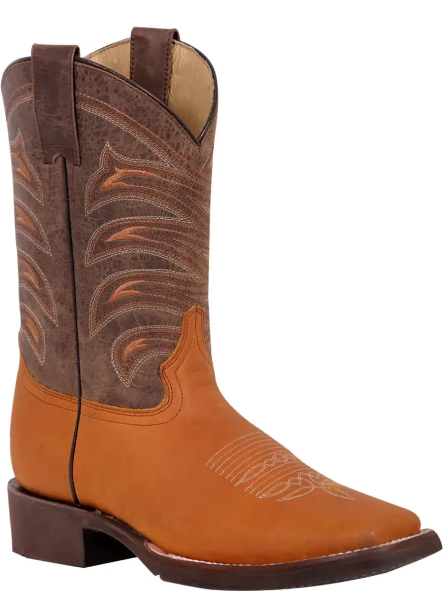 Men's Genuine Leather Classic Western Cowboy Boots 'El General' Color Honey 42999