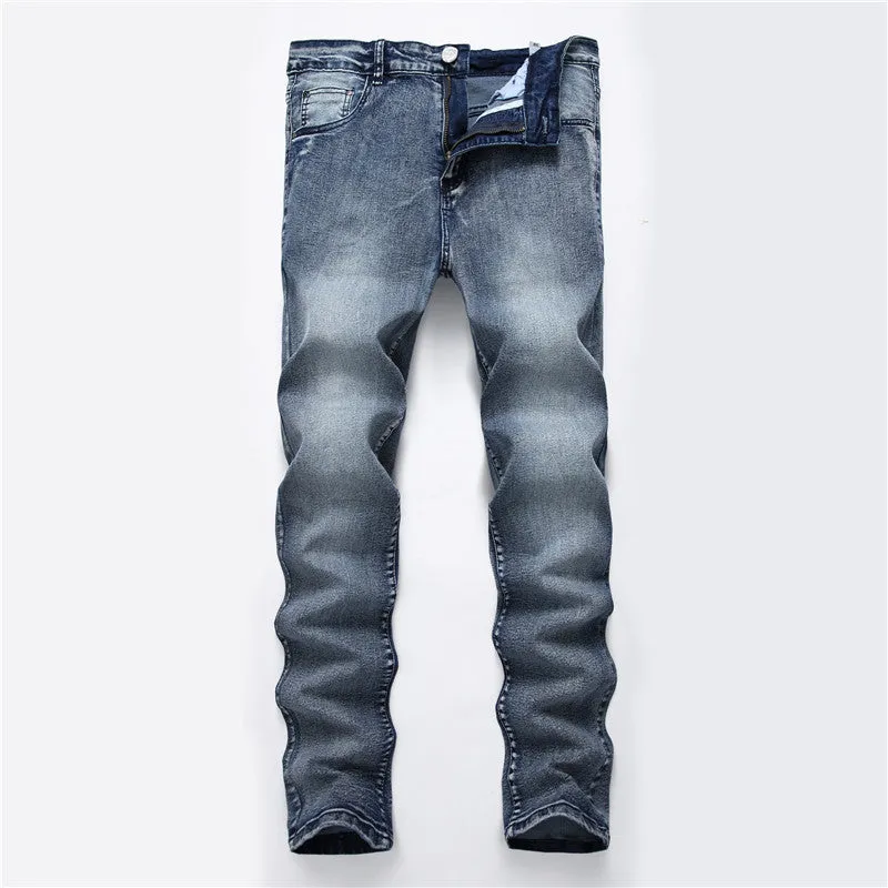 Men's Pencil Pants Mid Waisted Jeans Skinny Denim Trousers