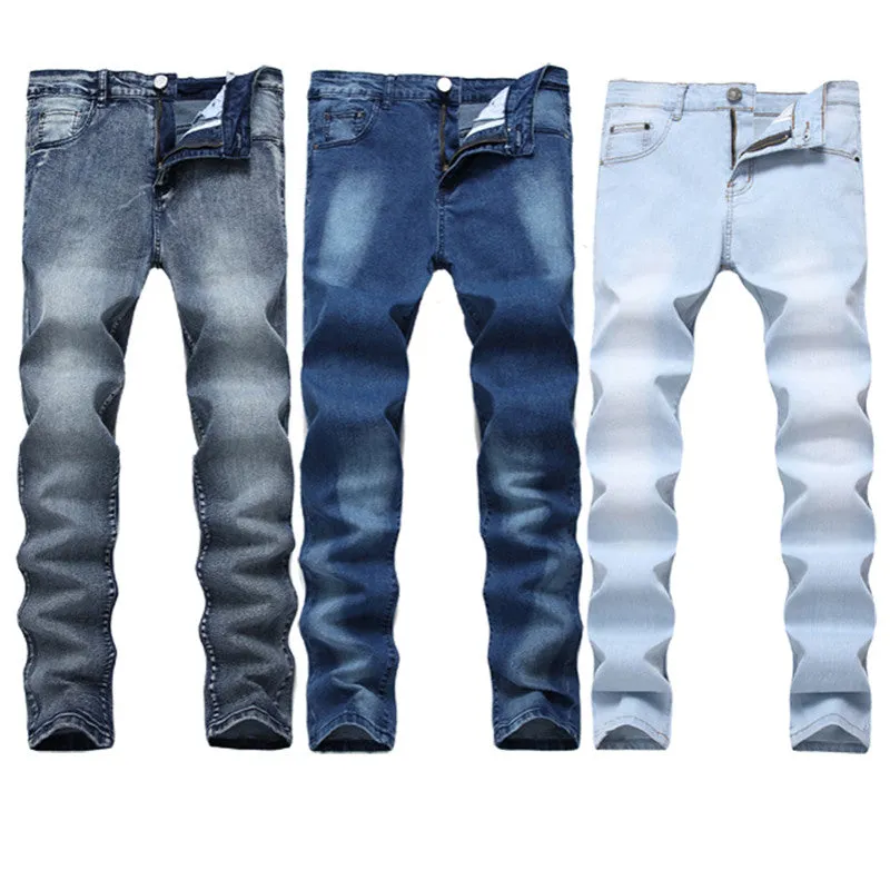 Men's Pencil Pants Mid Waisted Jeans Skinny Denim Trousers