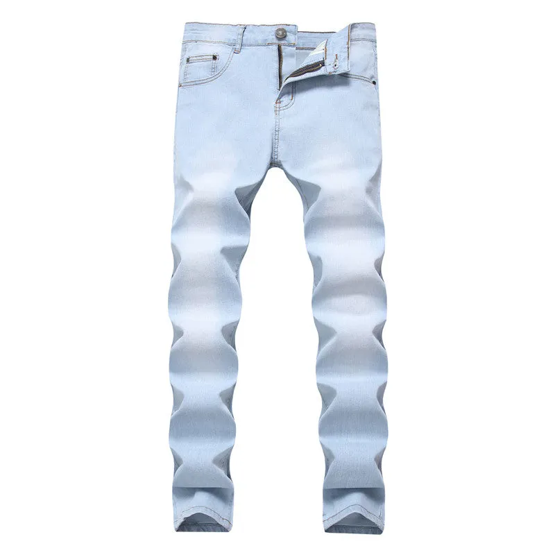 Men's Pencil Pants Mid Waisted Jeans Skinny Denim Trousers