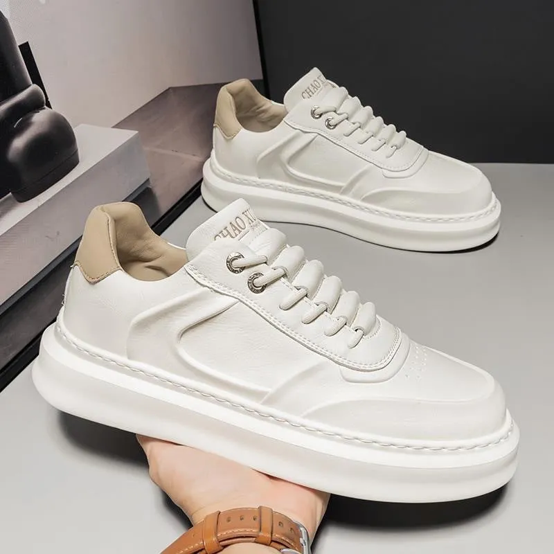 Men's Summer Breathable White Korean Fashionable Platform Sneakers