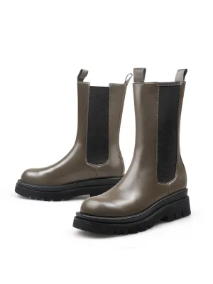 Mid Length Leather Chelsea Boot - Brown