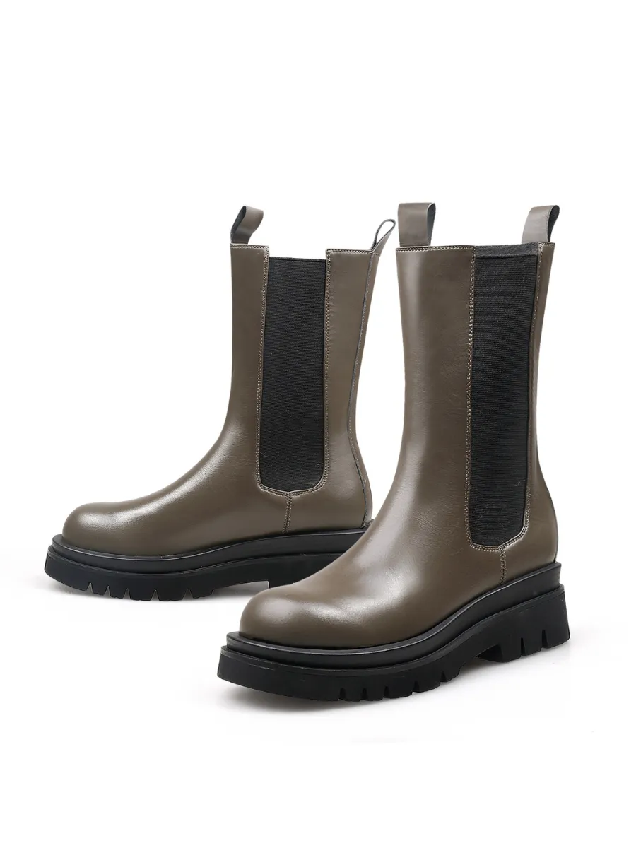 Mid Length Leather Chelsea Boot - Brown