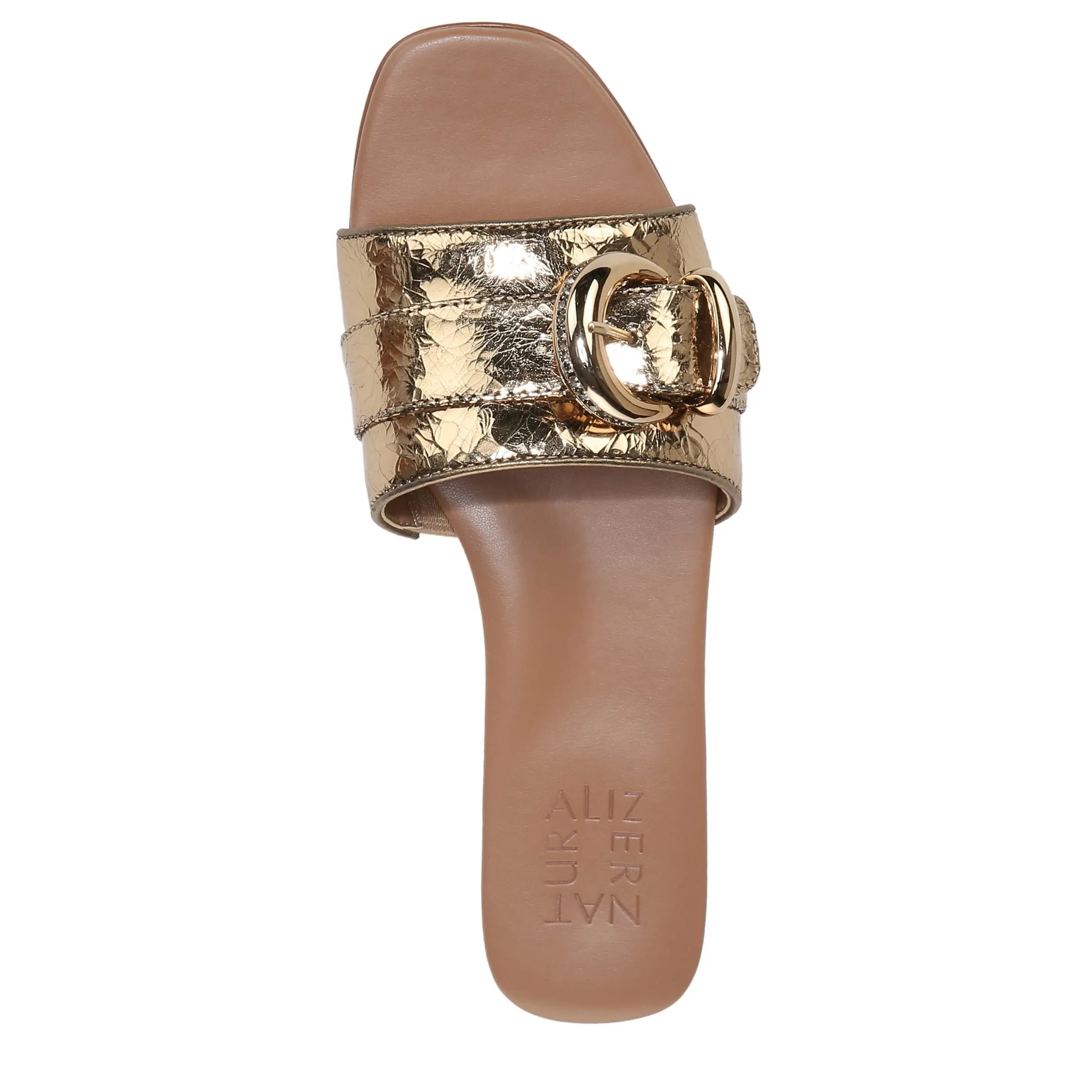 Naturalizer Womens Santiago Fashion Slip On Slide Flat Sandal with Buckle Light Bronze Leather 11 M