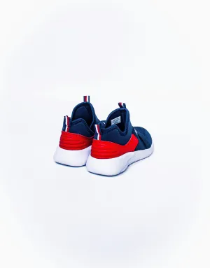 Navy Blue and Red Slip-On Sneakers