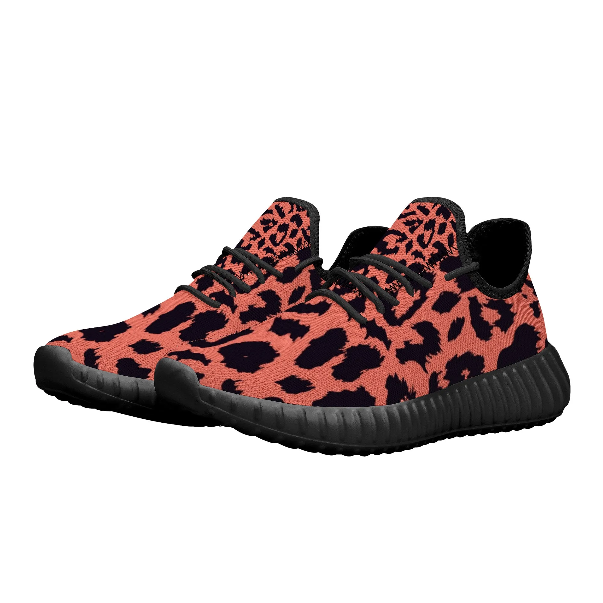 Neon Orange Leopard Pattern Premium Sneakers