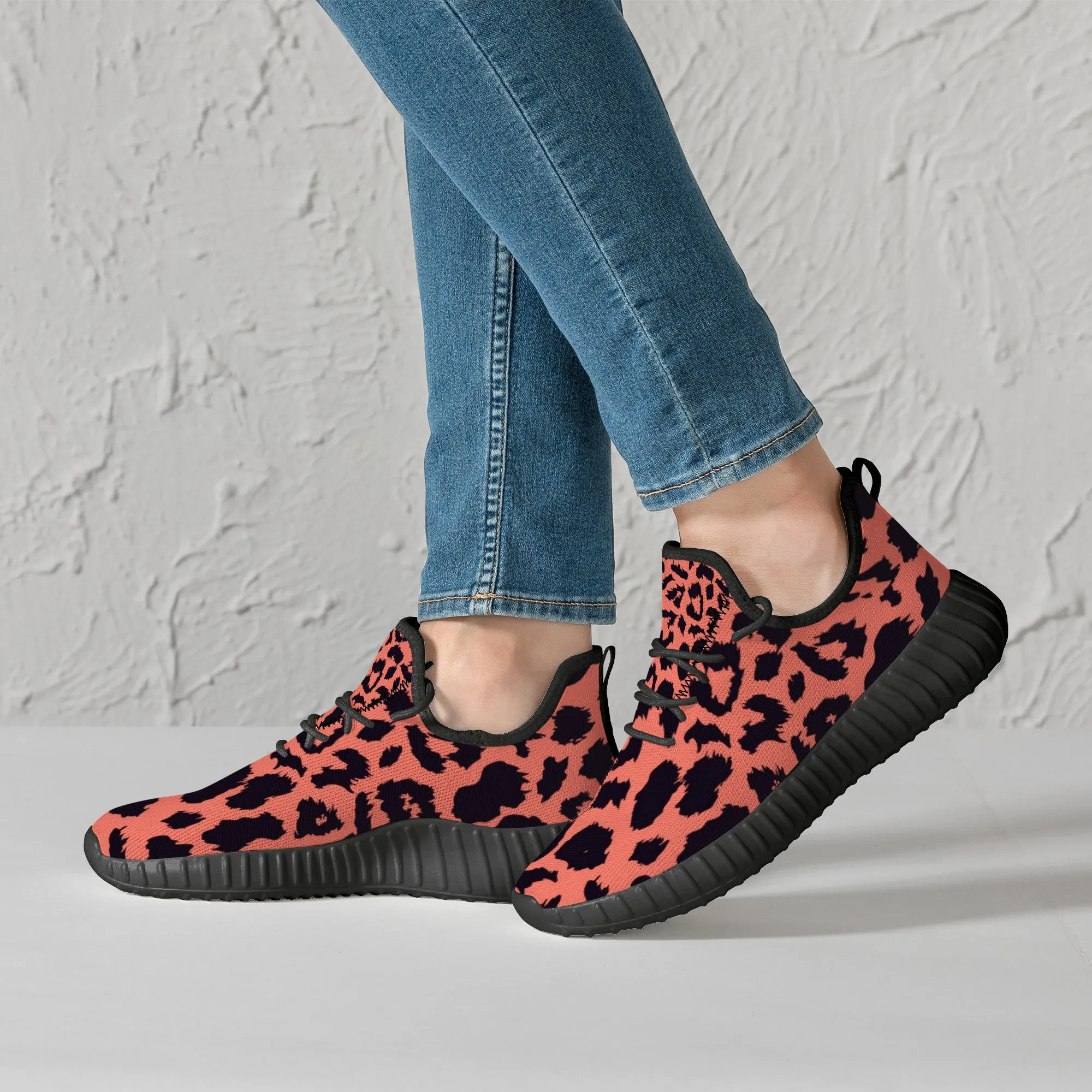 Neon Orange Leopard Pattern Premium Sneakers