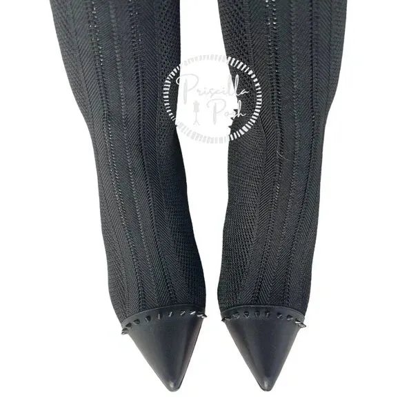 NEW Christian Louboutin Souricette 100 black studded knee high sock boots 37.5