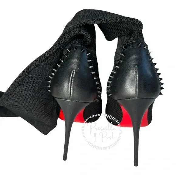 NEW Christian Louboutin Souricette 100 black studded knee high sock boots 37.5