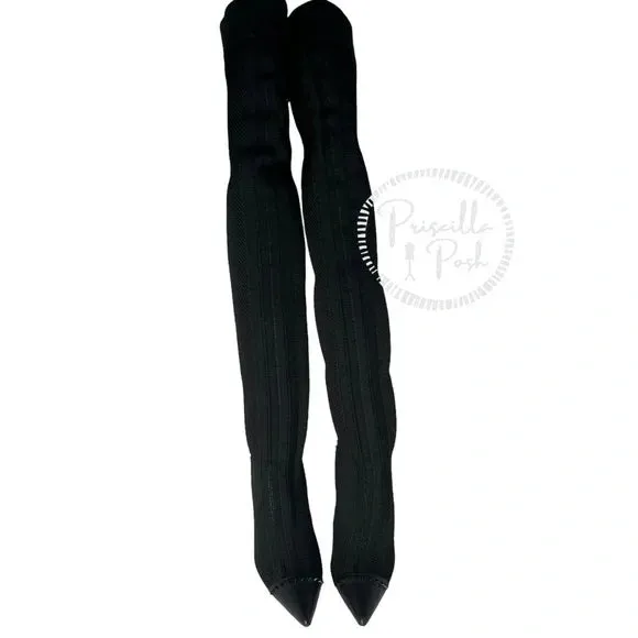 NEW Christian Louboutin Souricette 100 black studded knee high sock boots 37.5