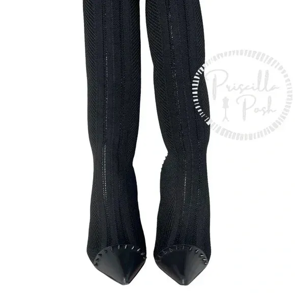 NEW Christian Louboutin Souricette 100 black studded knee high sock boots 37.5