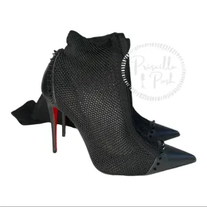 NEW Christian Louboutin Souricette 100 black studded knee high sock boots 37.5