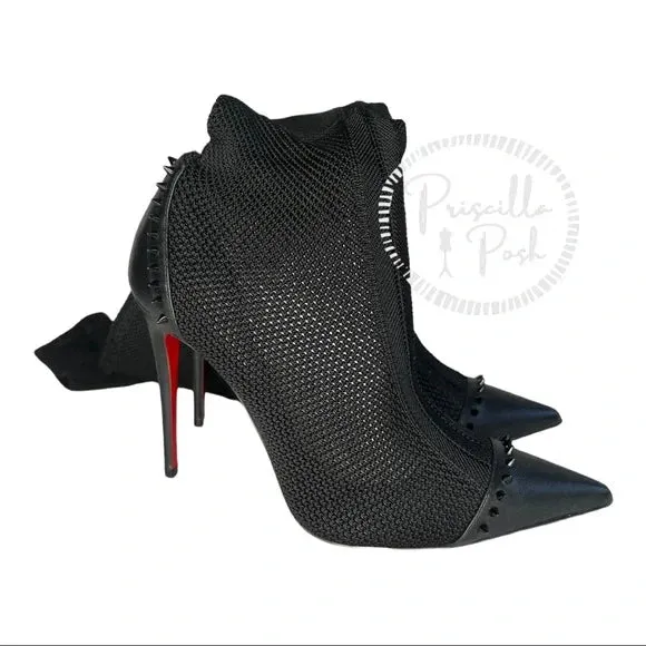 NEW Christian Louboutin Souricette 100 black studded knee high sock boots 37.5