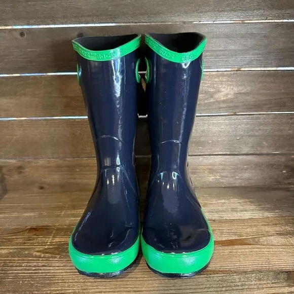 New NWOB Big Kids Childrens Bogs Solid Navy Blue Rubber Rain‎ Boots Size 1 Y