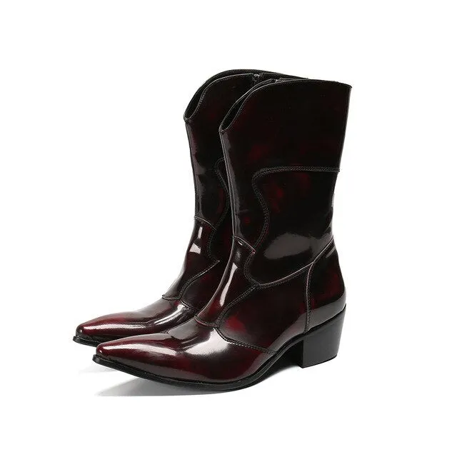 New Winter Men Shoes Genuine Leather Pointed Toe Men Long Boots Classic Cowboy Mid-calf Boots Male Western Boots