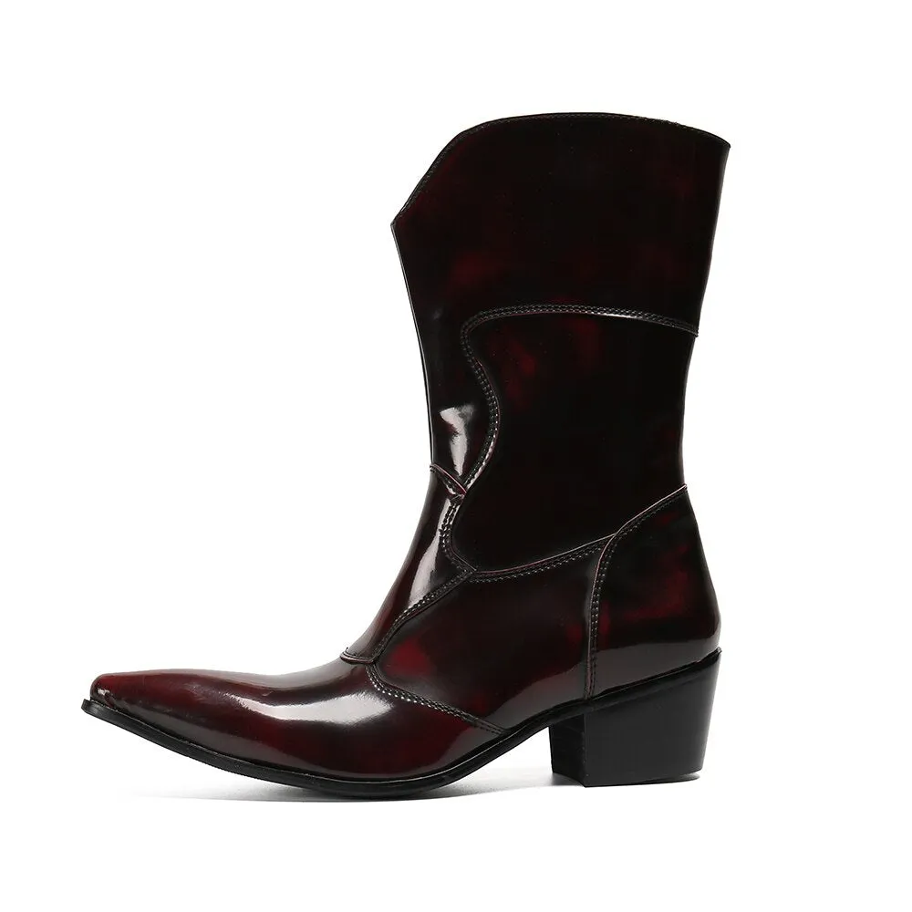 New Winter Men Shoes Genuine Leather Pointed Toe Men Long Boots Classic Cowboy Mid-calf Boots Male Western Boots