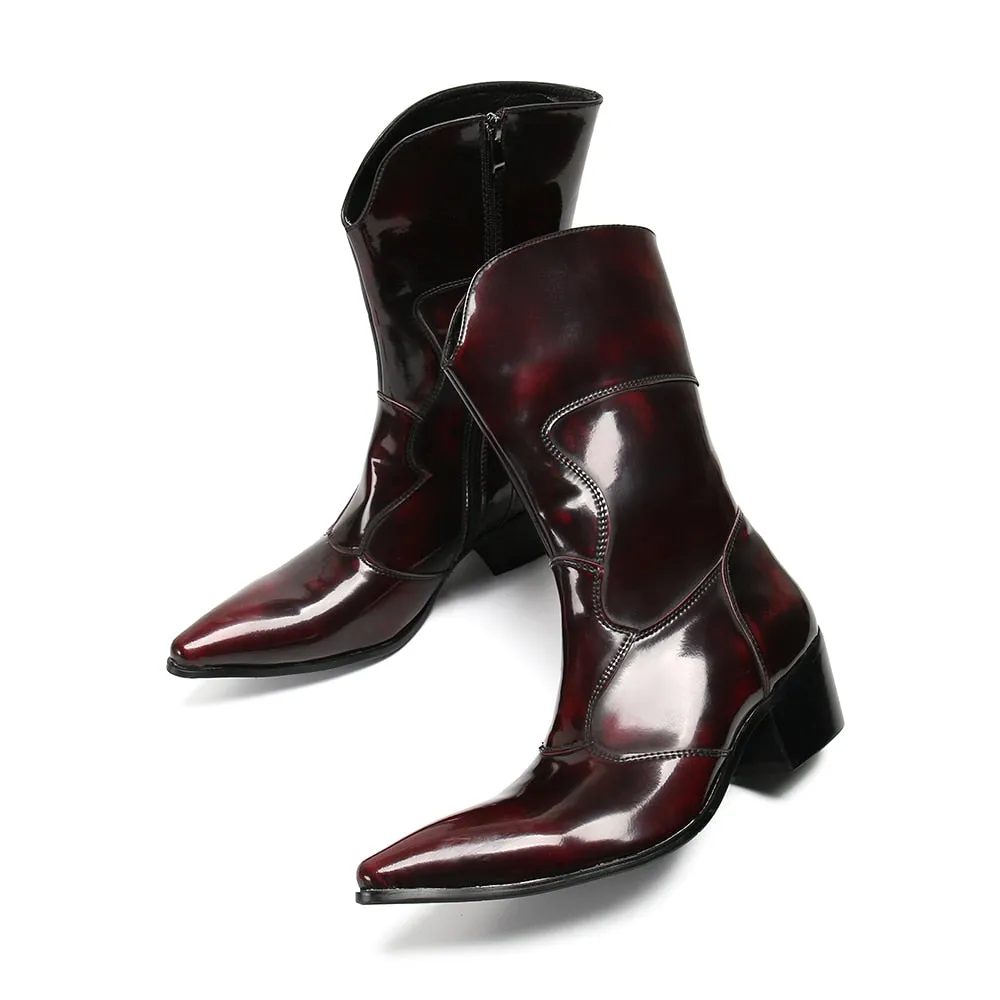 New Winter Men Shoes Genuine Leather Pointed Toe Men Long Boots Classic Cowboy Mid-calf Boots Male Western Boots