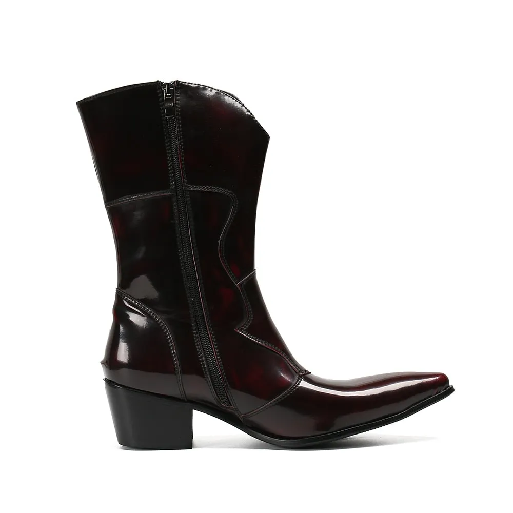 New Winter Men Shoes Genuine Leather Pointed Toe Men Long Boots Classic Cowboy Mid-calf Boots Male Western Boots