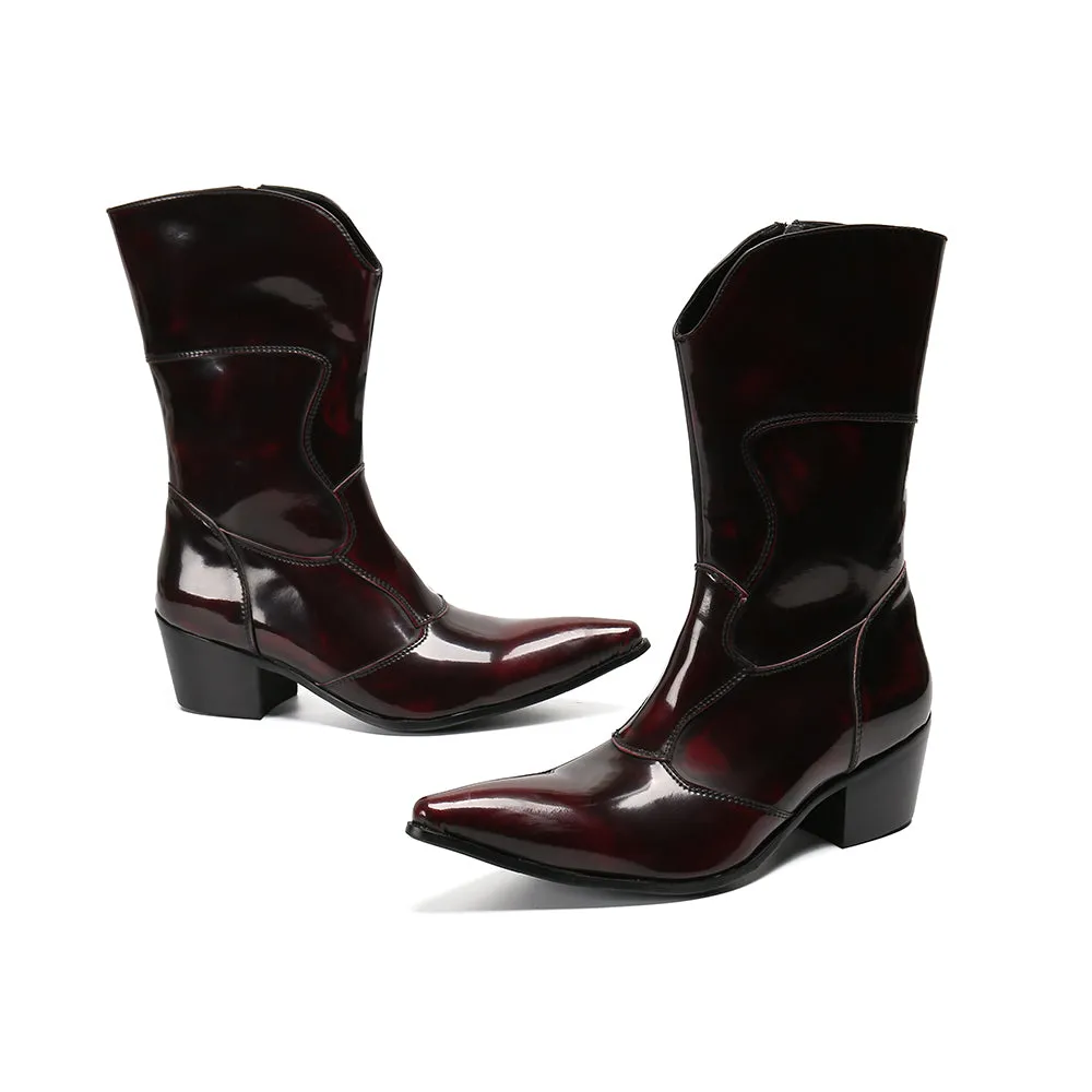 New Winter Men Shoes Genuine Leather Pointed Toe Men Long Boots Classic Cowboy Mid-calf Boots Male Western Boots