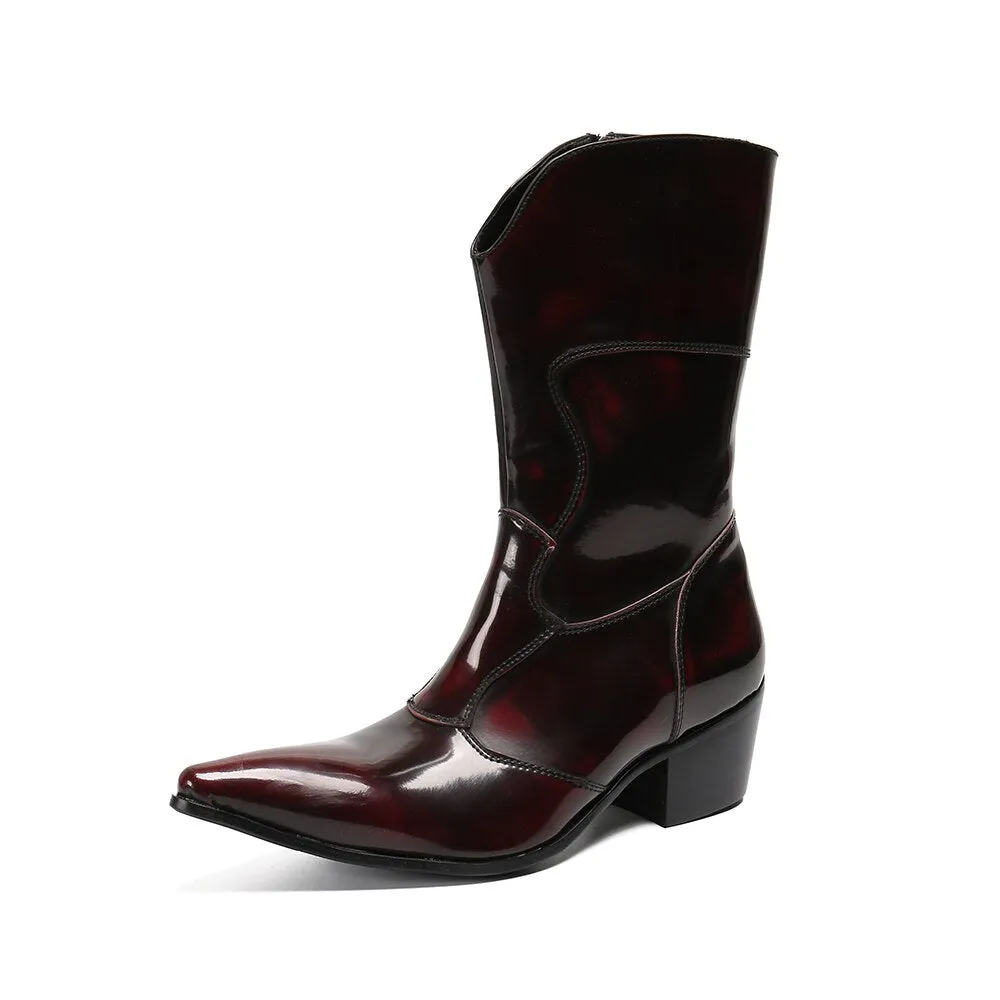 New Winter Men Shoes Genuine Leather Pointed Toe Men Long Boots Classic Cowboy Mid-calf Boots Male Western Boots