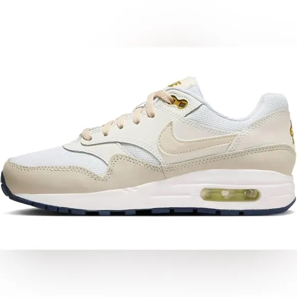 Nike Air Max 1 GS Kids 1.5 Grade School Sneakers in White/Bronzine