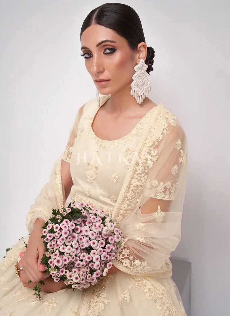 Off White Sequence Embroidered Wedding Lehenga Choli