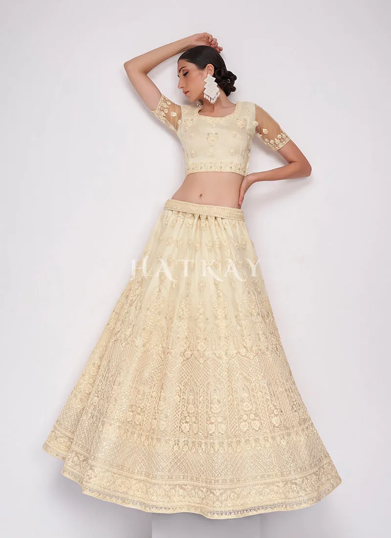 Off White Sequence Embroidered Wedding Lehenga Choli