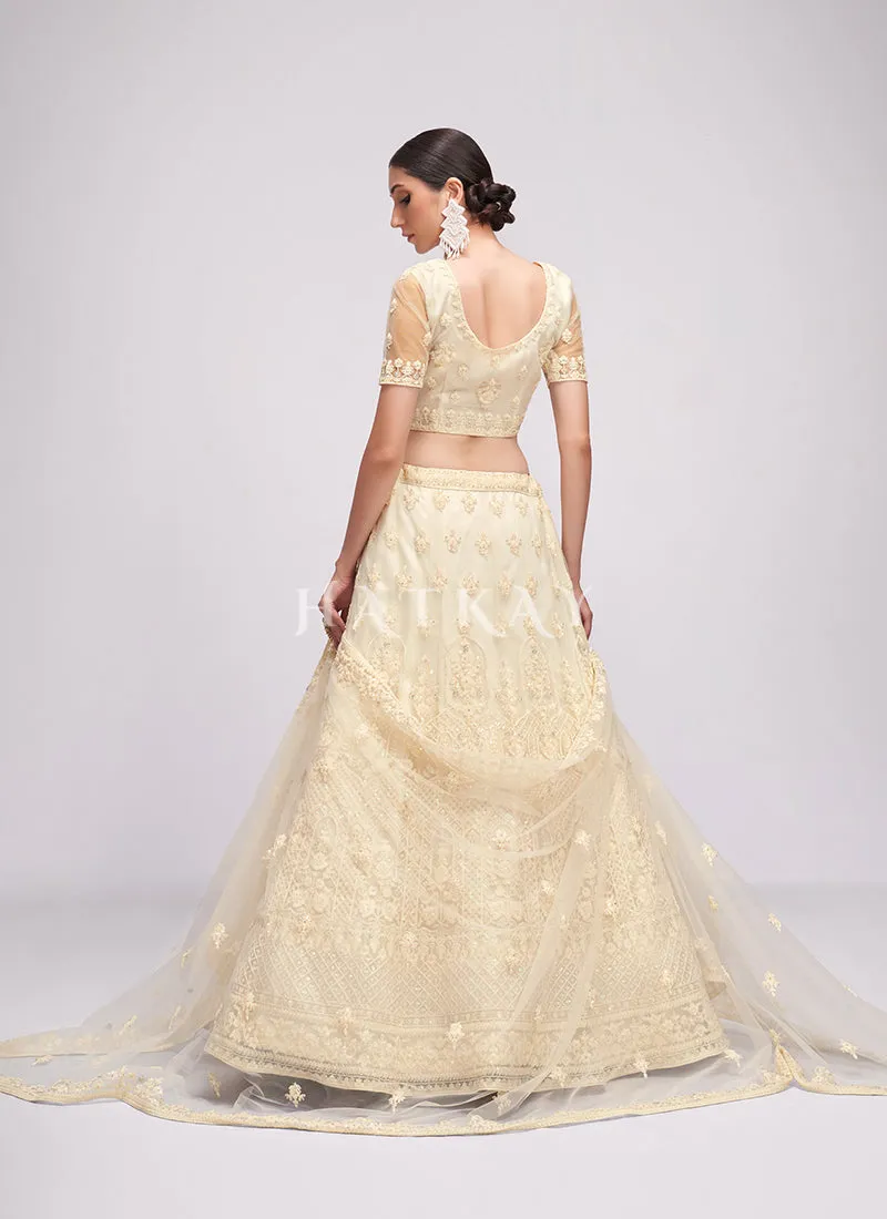 Off White Sequence Embroidered Wedding Lehenga Choli