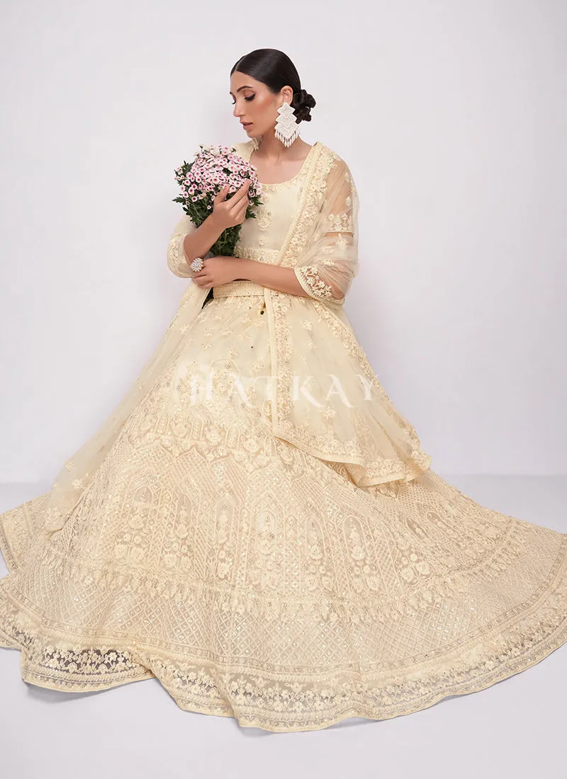 Off White Sequence Embroidered Wedding Lehenga Choli