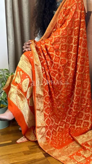 Orange Banarasi Ghatchola Soft Silk Dupatta