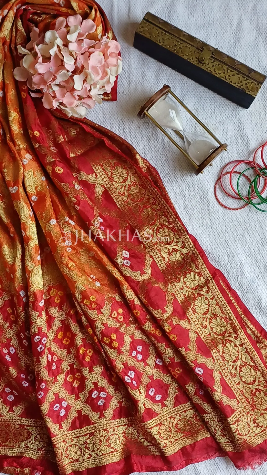 Orange Red Banarasi Gharchola Soft Silk Dupatta