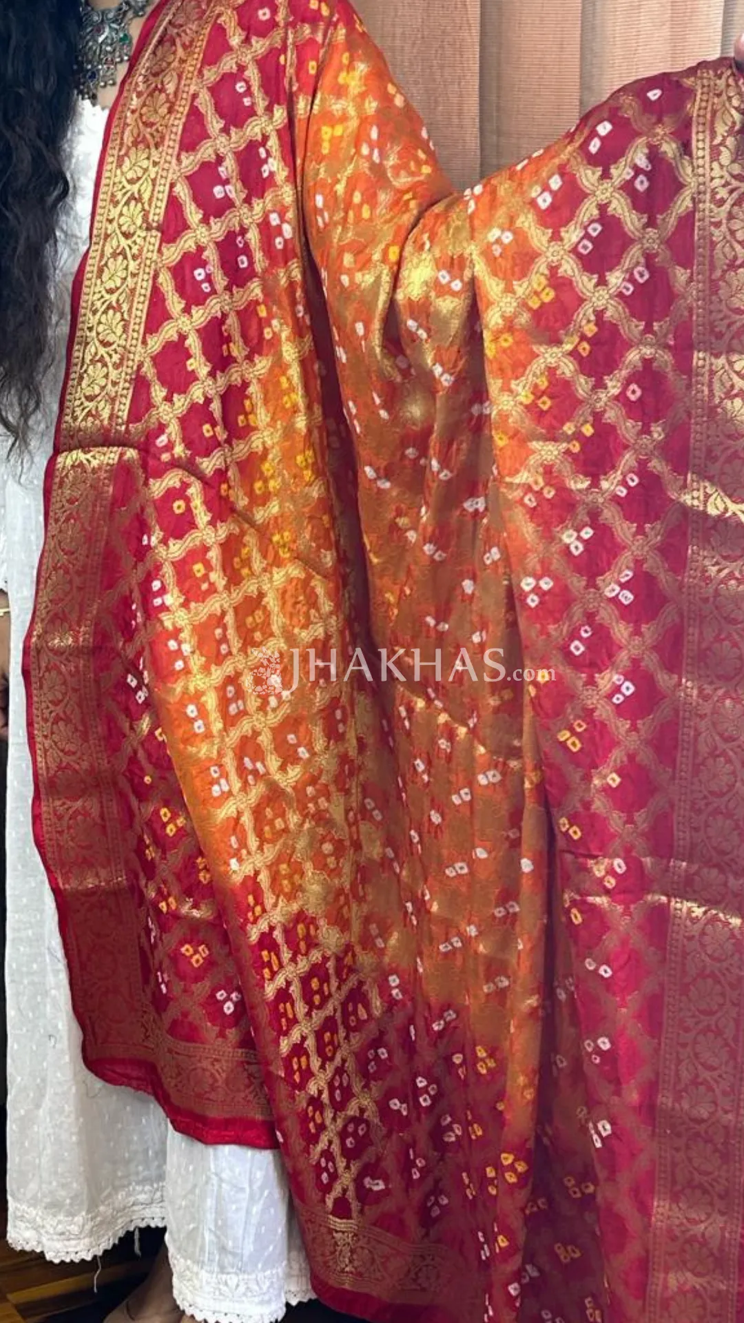 Orange Red Banarasi Gharchola Soft Silk Dupatta
