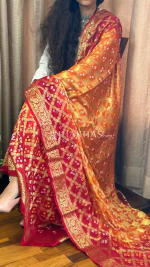 Orange Red Banarasi Gharchola Soft Silk Dupatta