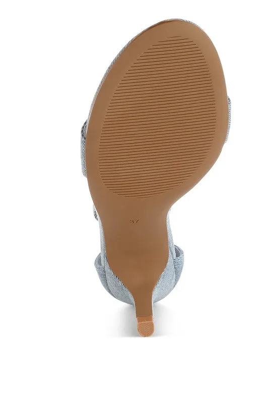 Ozula Denim Kitten Heel Sandals - Chic Minimalist Design, Ankle Strap, Comfort Fit
