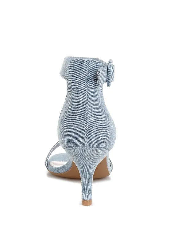 Ozula Denim Kitten Heel Sandals - Chic Minimalist Design, Ankle Strap, Comfort Fit