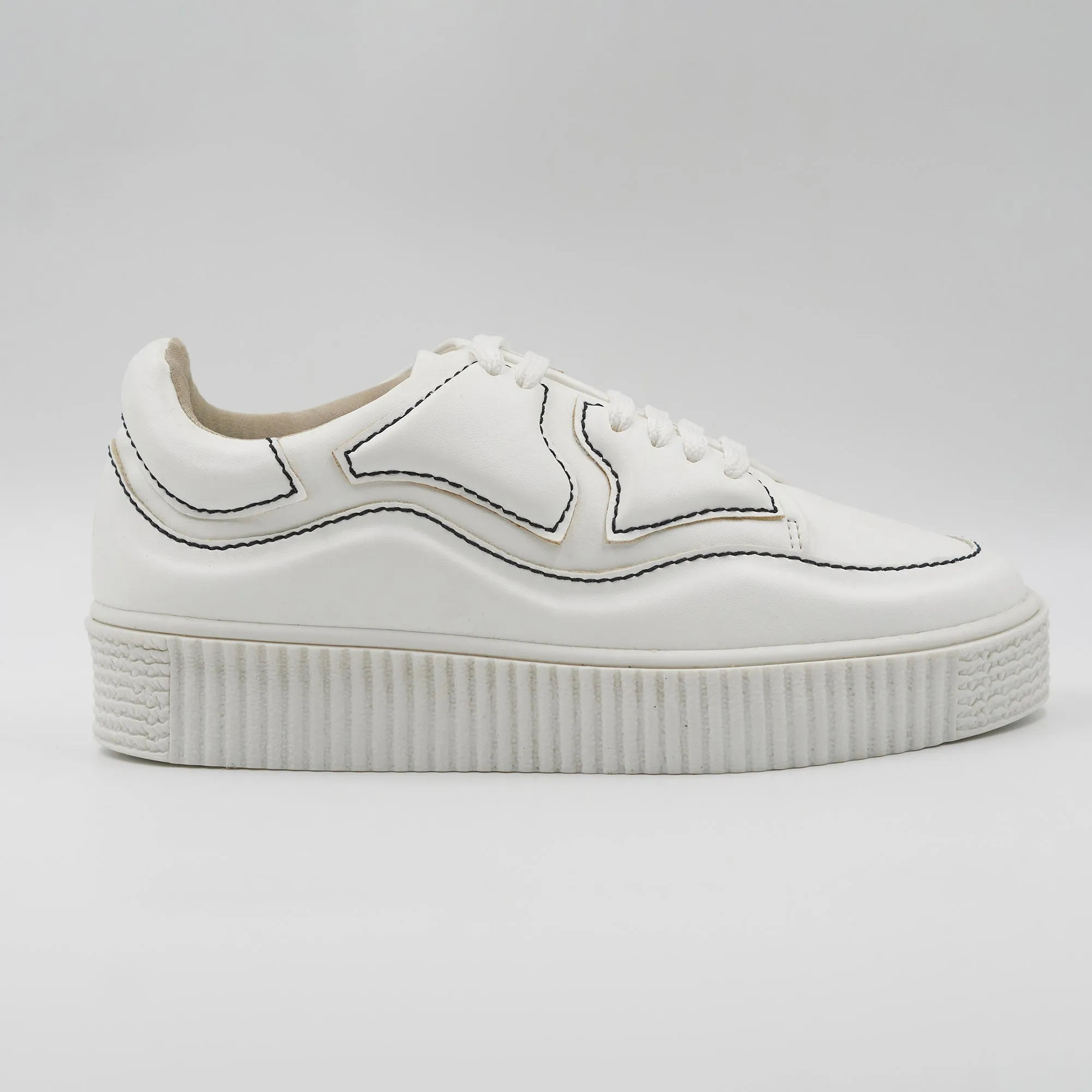 Patchworked Platform Sneakers-White