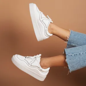Patchworked Platform Sneakers-White
