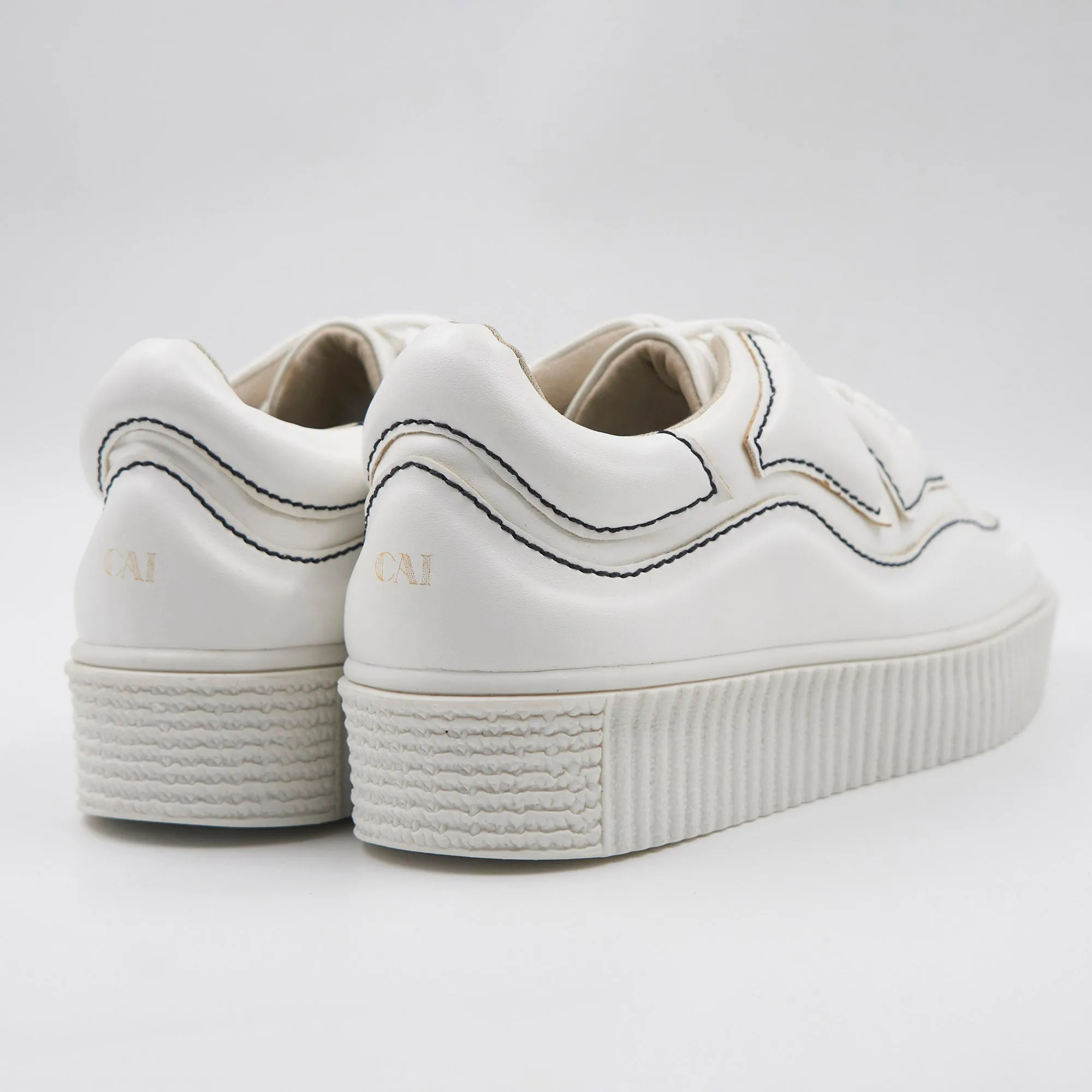 Patchworked Platform Sneakers-White