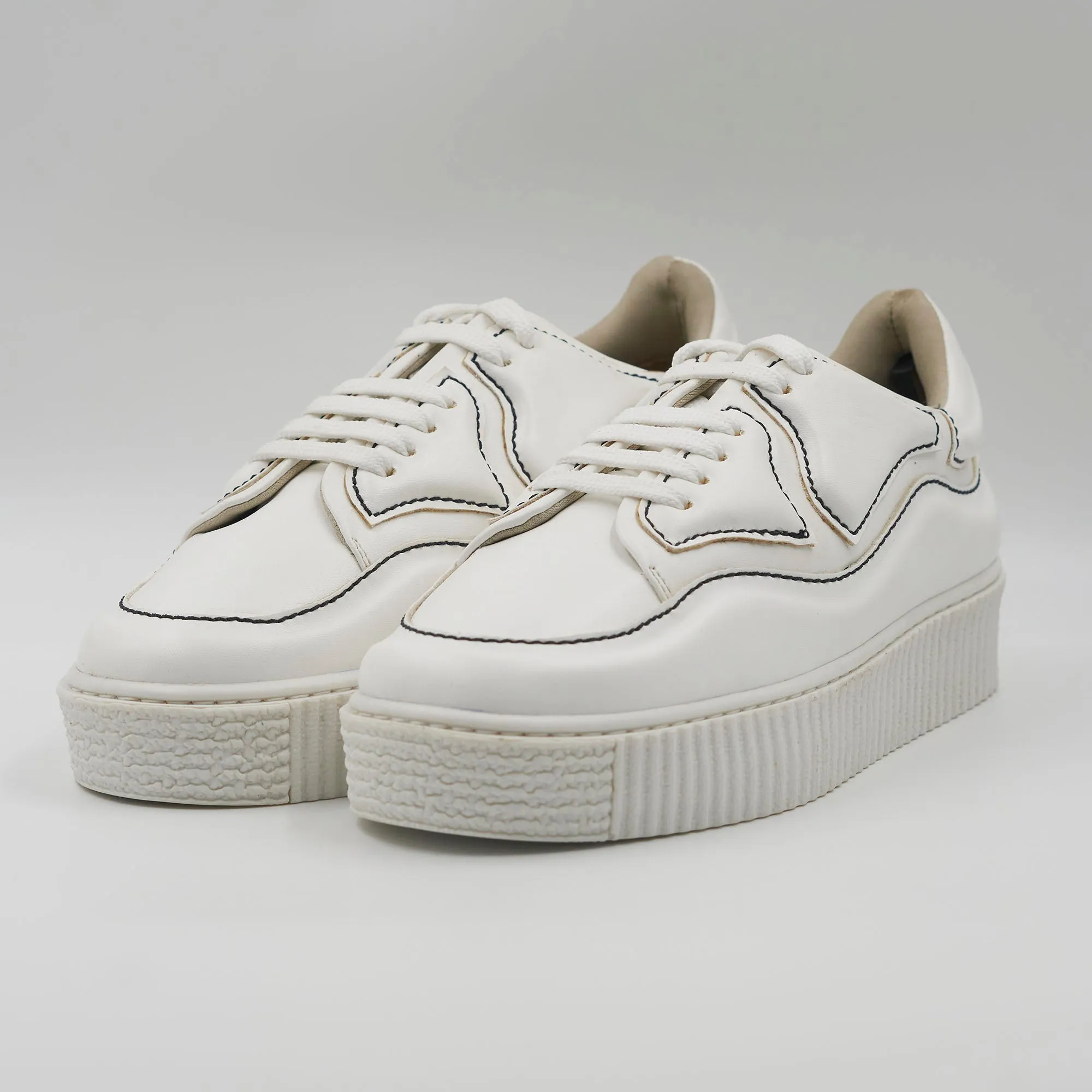 Patchworked Platform Sneakers-White