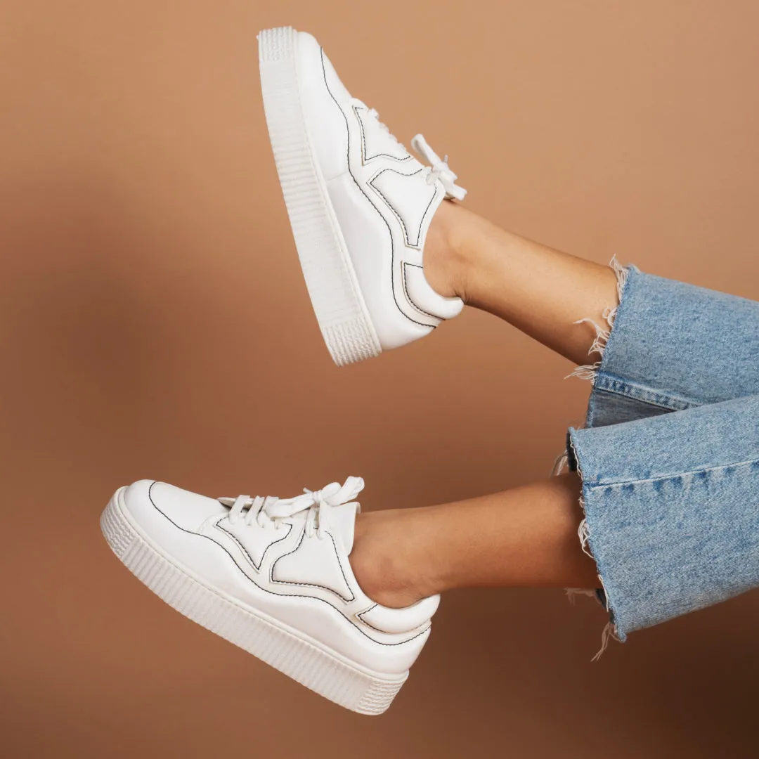 Patchworked Platform Sneakers-White