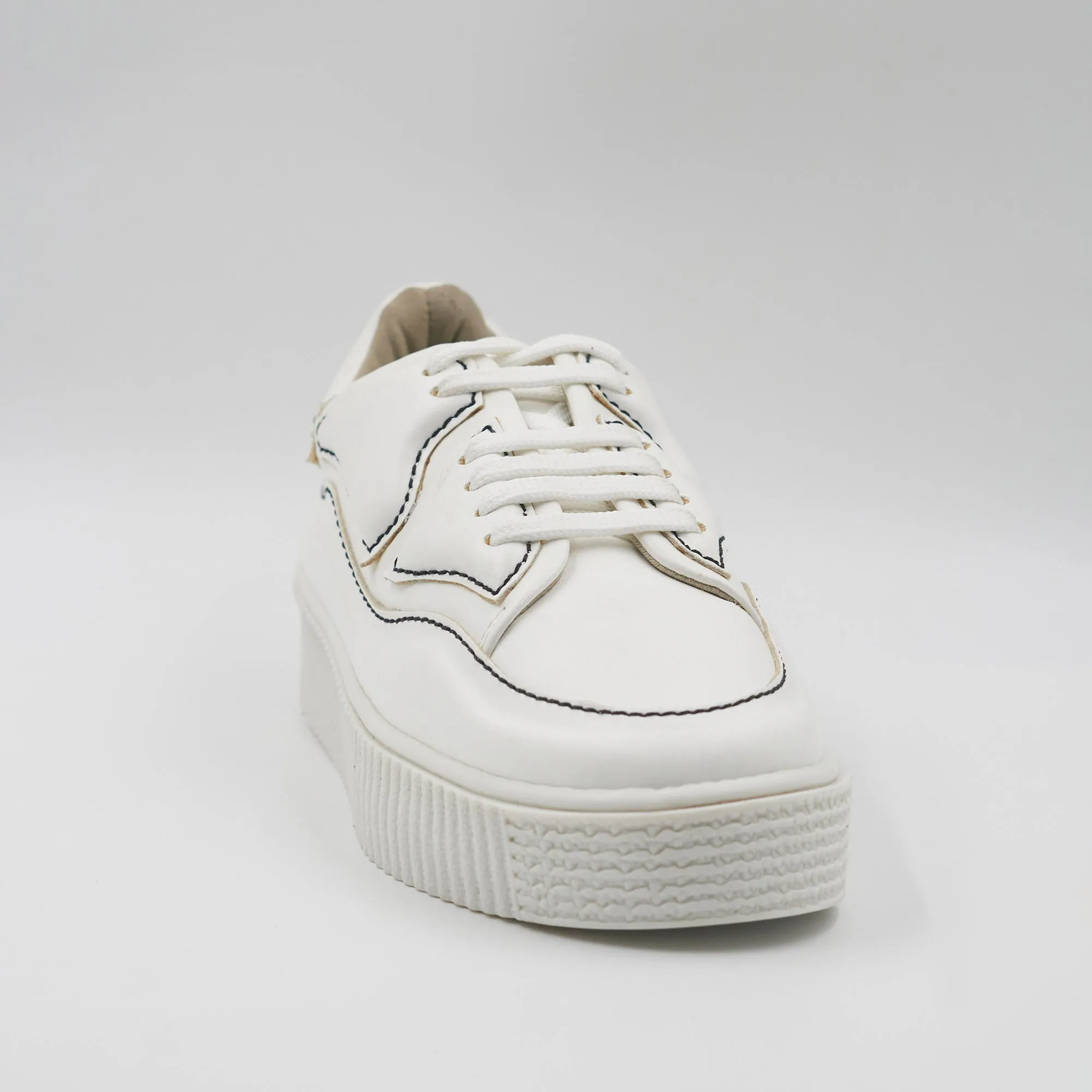 Patchworked Platform Sneakers-White