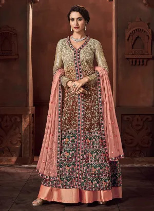 Peach Embroidered Lehenga Style Anarkali Suit