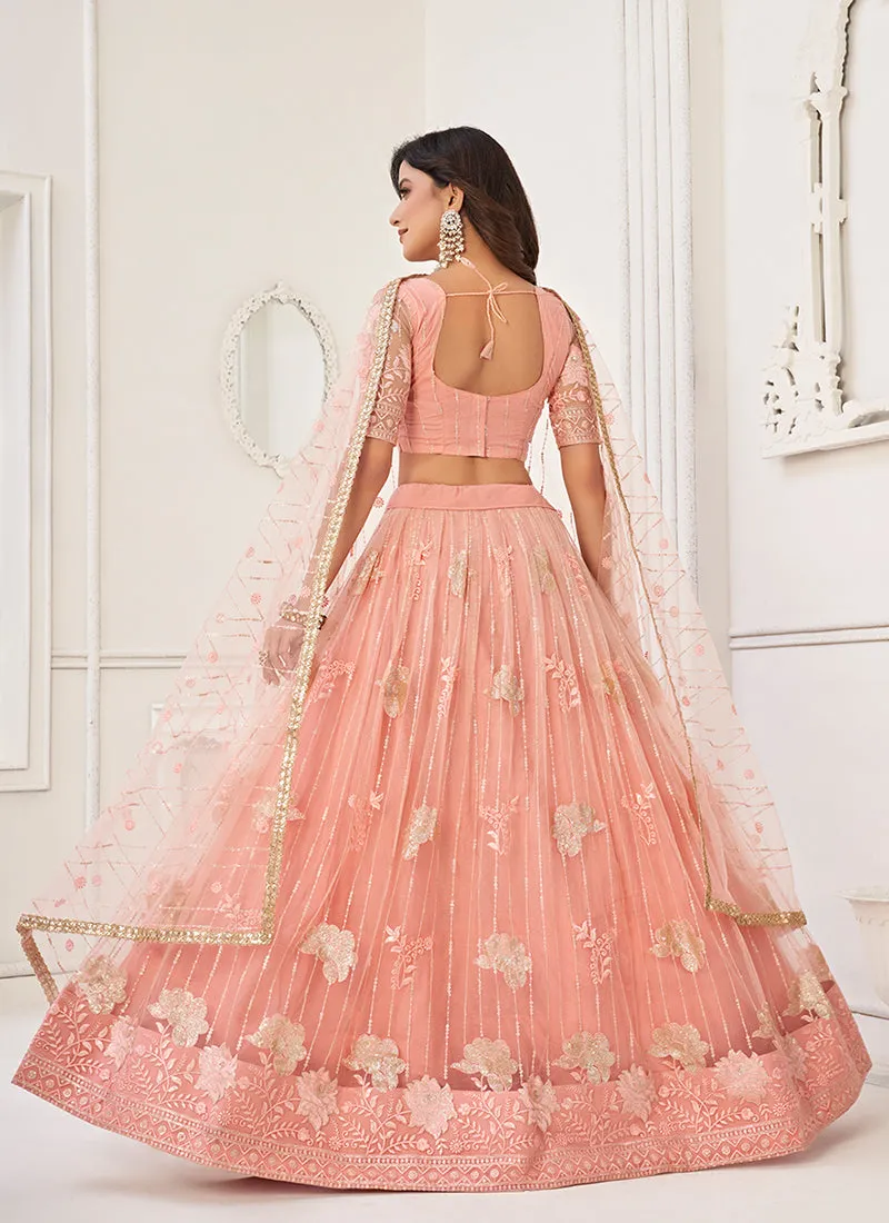 Peach Sequence Embroidery Wedding Lehenga Choli